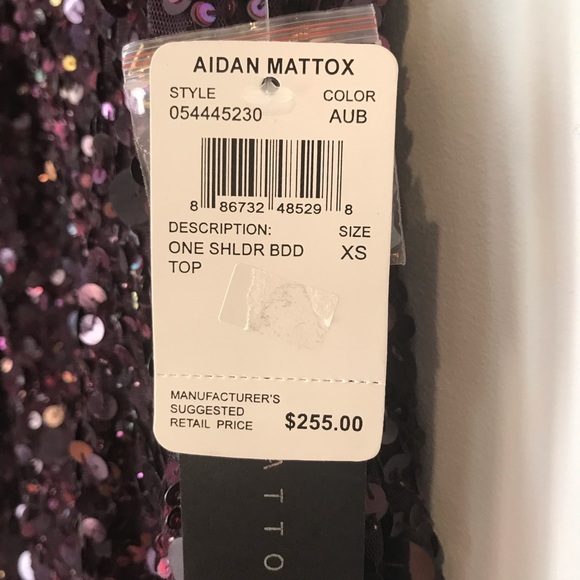 Aidan Mattox Sequin One Shoulder Top Deep Plum XS - Picture 6 of 6